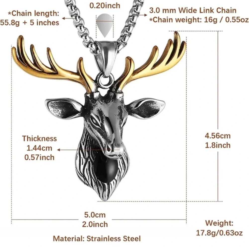 Vintage Reindeer Men's Stainless Steel Necklace